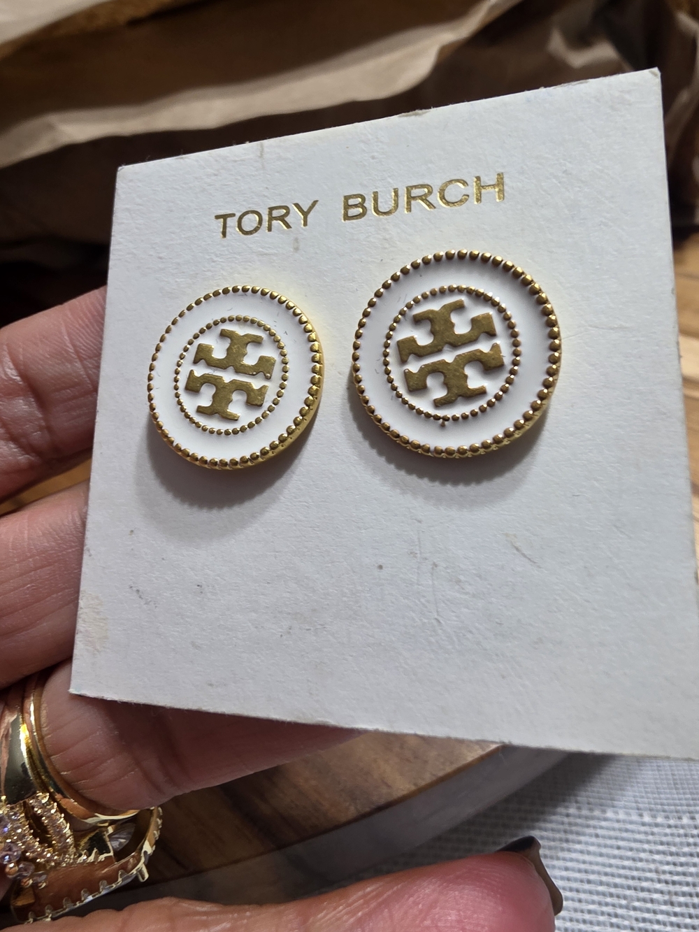 Enameled logo stud earrings